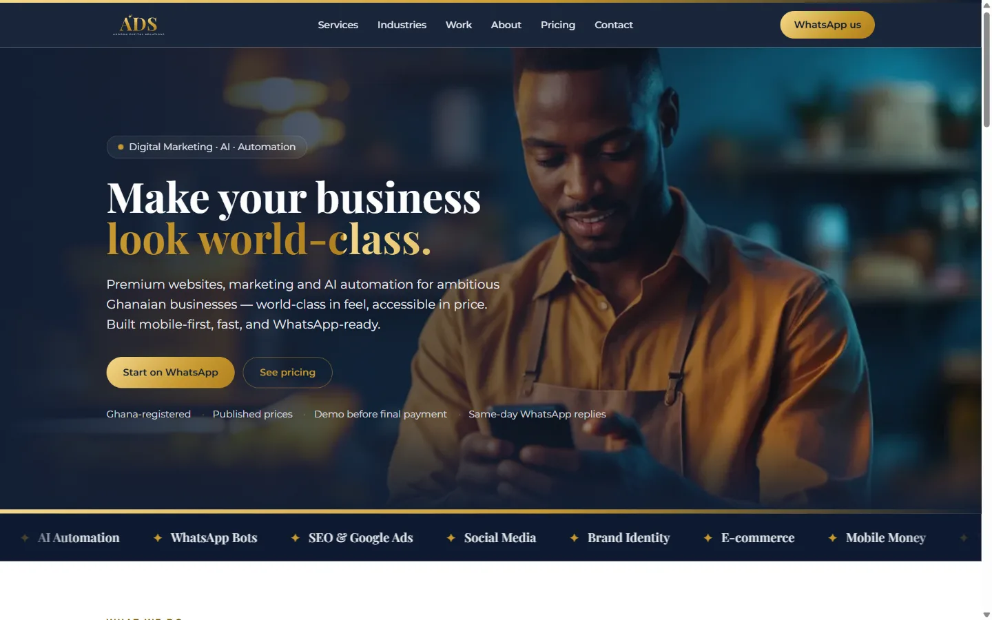Первый экран сайта агентства Agodoo Digital Solutions